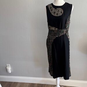 Lafayette 148 New York Black and Patterned Midi Dress